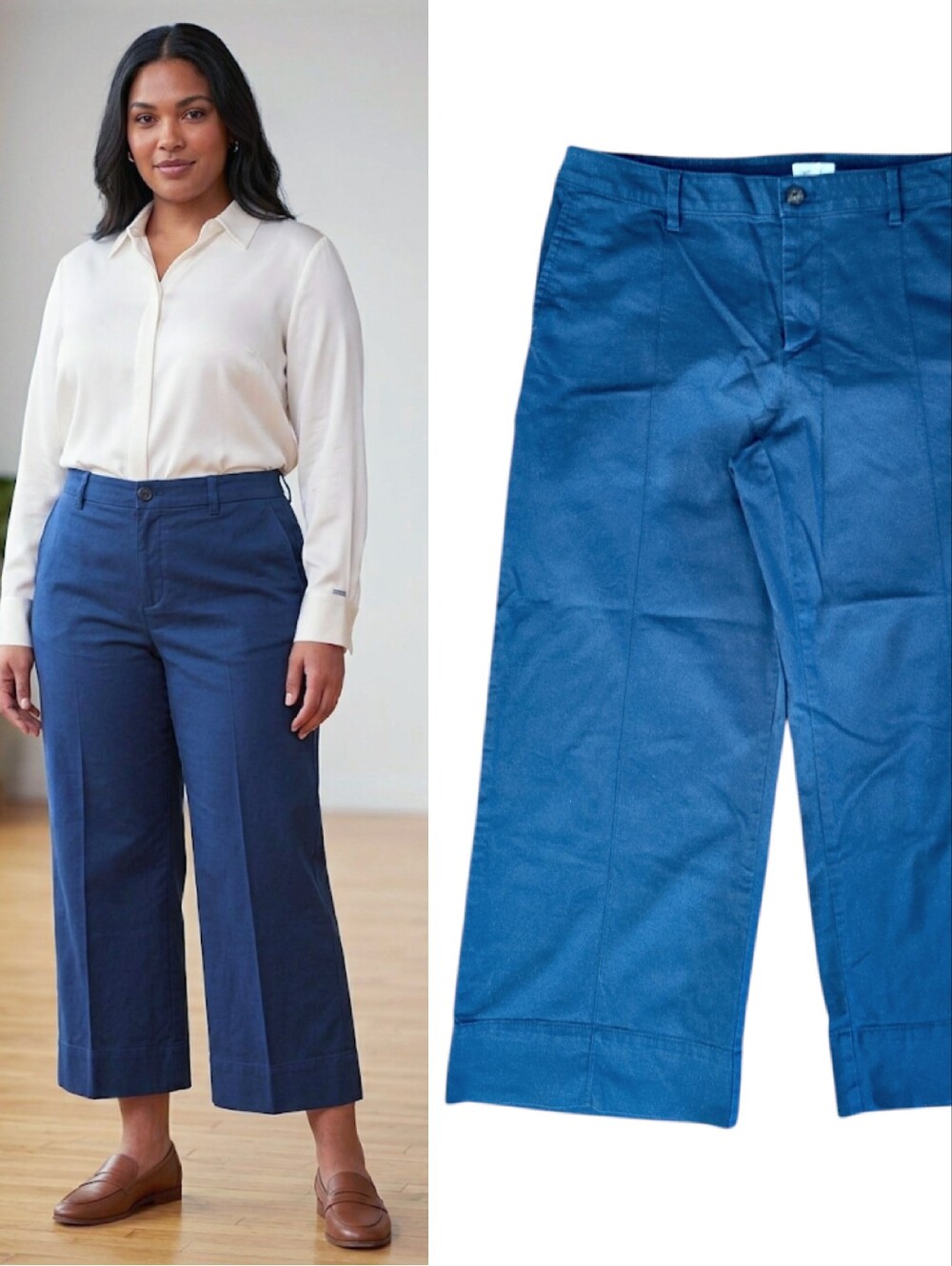 J. Jill Blue Cotton Stretch Wide Leg Crop Pants Plus 14 Preppy Coastal Grandma